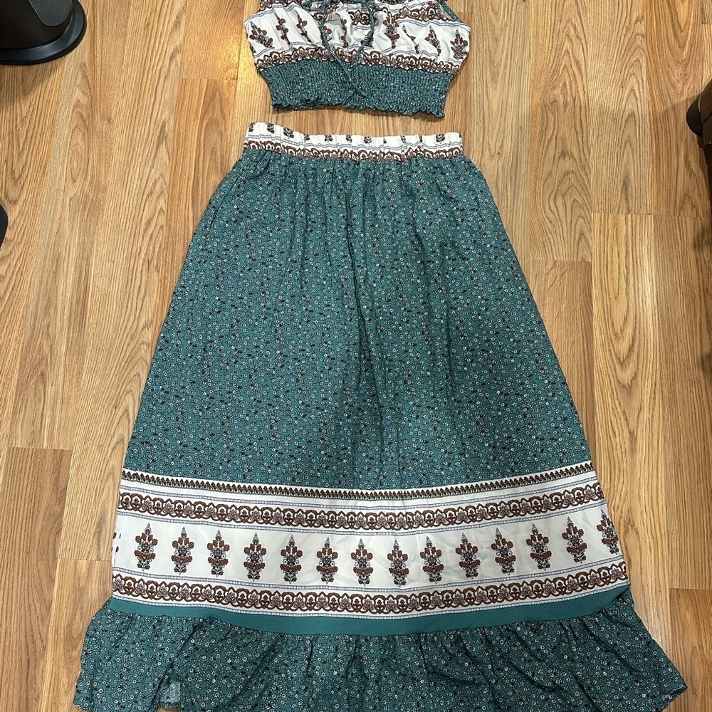 Green Bohemian Two-Piece Set